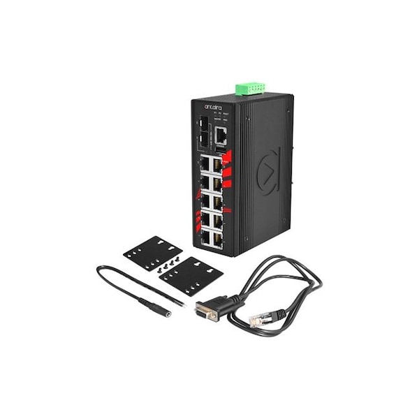 12-Port Industrial Gigabit Light Layer 3 Managed Ethernet Switch, w/8-10/100Tx + 2-10/100/1000Tx RJ4